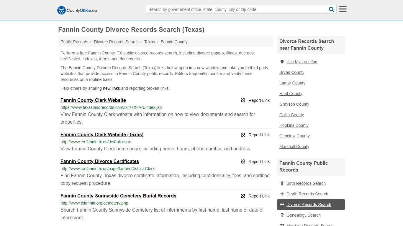 Fannin County Divorce Records Search (Texas) - County Office