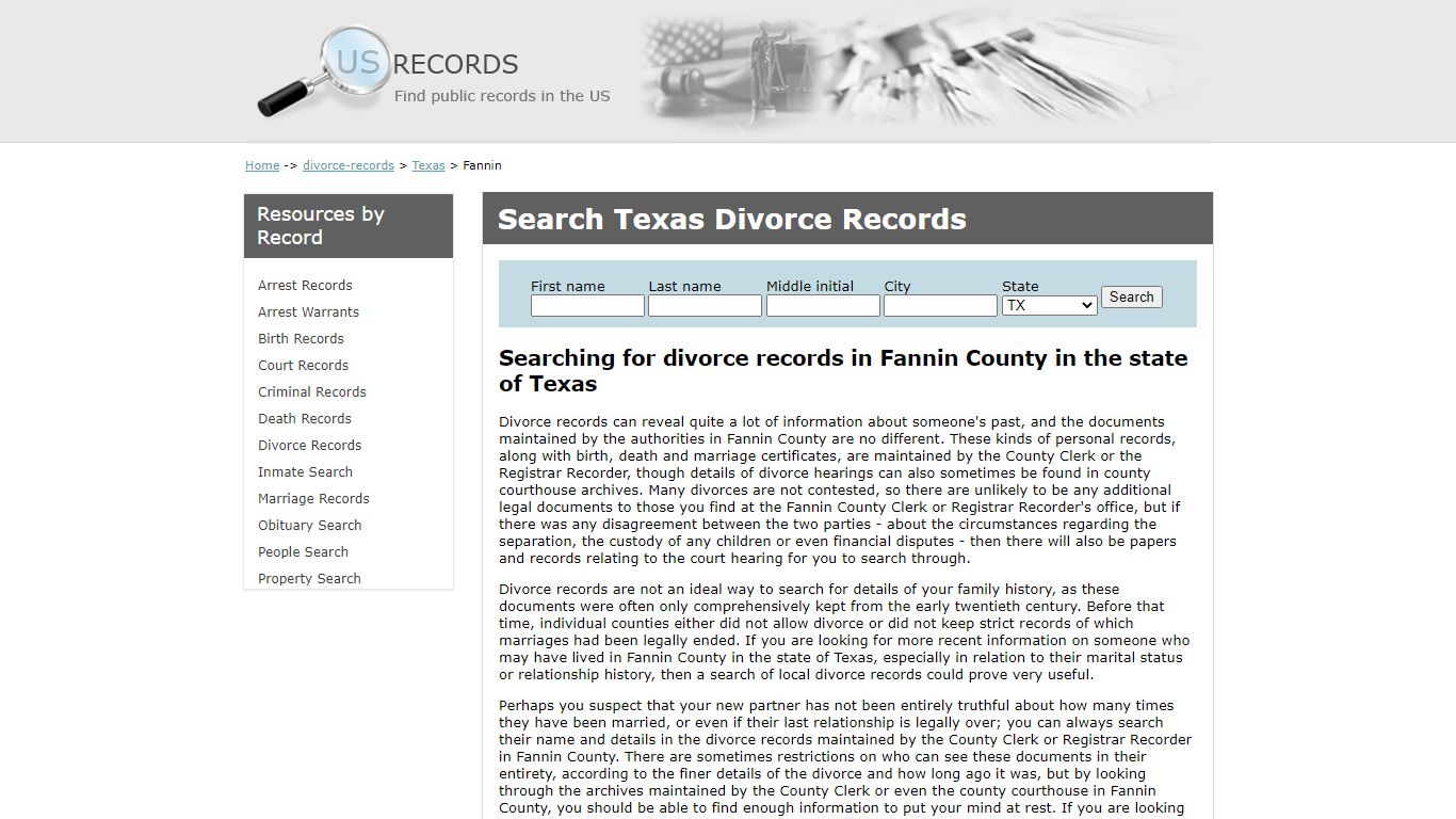 Search Divorce Records Fannin Texas | US Records