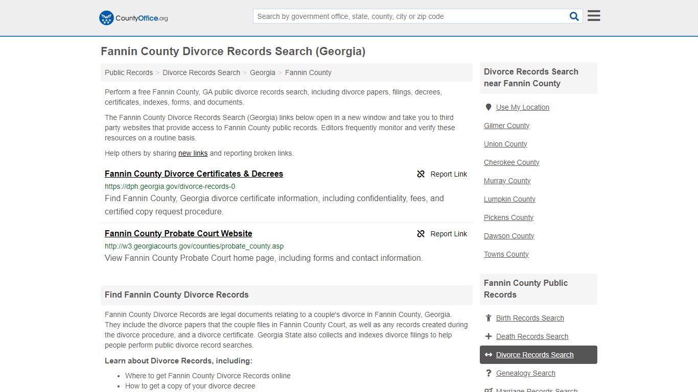 Fannin County Divorce Records Search (Georgia) - County Office