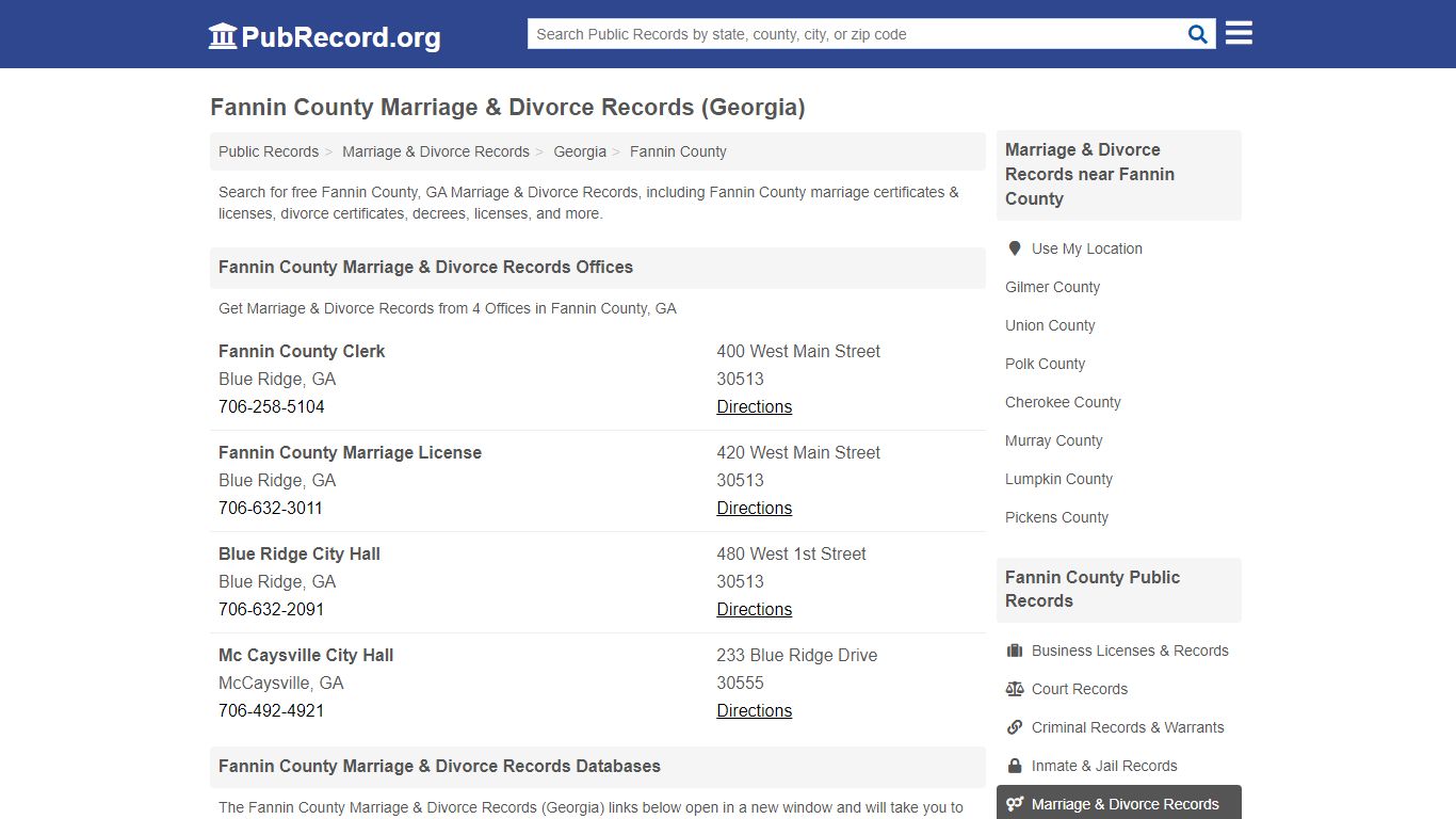 Fannin County Marriage & Divorce Records (Georgia)